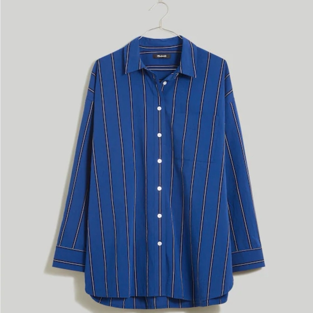 Madewell The Signature Poplin Oversized Shirt Blue Stripe Small